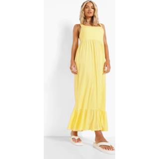 👉 Gingham Midaxi Jurk Met Geplooide Zoom, Yellow