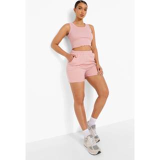 Crop Top Met Lettuce Edge En Shorts Set, Mauve