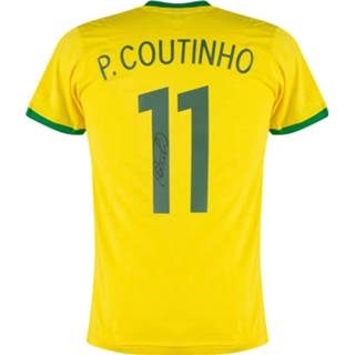 👉 Voetbalshirt geel Gesigneerd Philippe Coutinho Brazilië Retro Jaren '70 5059067053554