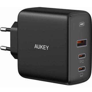 👉 Thuislader zwart active Aukey driedubbele USB Voedingsadapter 36W - USB-A en 2x USB-C
