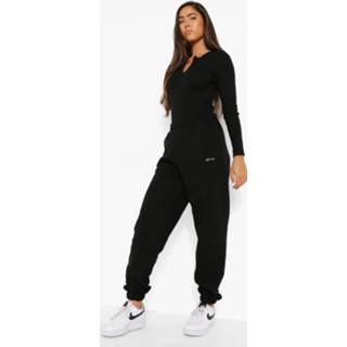 👉 Geribbelde One Piece Met Rits En Joggingbroek Set, Black