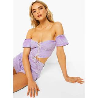 👉 Denim Acid Wash Gebleekte Korset Top Met Veters, Lilac