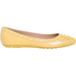 👉 Leather vrouwen geel ballet flats with spike patterns