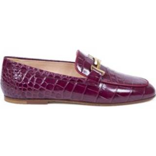 👉 Moccasins leather vrouwen rood Double T - Flat with horsebit and crocodile print