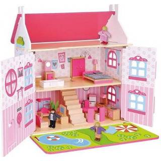 👉 Poppenhuis roze hout meisjes Tooky Toy 60 x 55 30 cm 32-delig 6970090046452