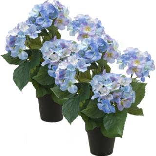 👉 Kunstplant blauwe kunststof 2x stuks hortensia Hydrangea Macrophylla in pot 40 cm