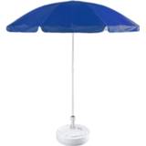 👉 Parasol blauw wit nylon strand/tuin basic van 200 cm + parasolvoet