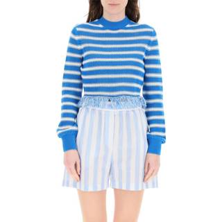 👉 Sweater m vrouwen blauw Fringed striped