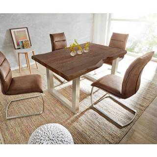 👉 DELIFE Boomtafel Live-Edge 140x90 acacia bruin 3,5 cm breed frame