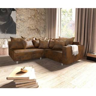 👉 Hoekbank bruine DELIFE Clovis antieke look met armleuning ottomane rechts 4250809379838
