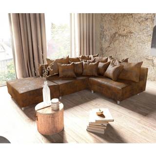 👉 Hoekbank bruin DELIFE Clovis antiek hocker ottomane links module-bank 4250809379890