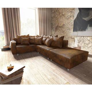 👉 Hoekbank bruin DELIFE Clovis antiek optiek modul hocker armleuning ottomane links 4250809379937
