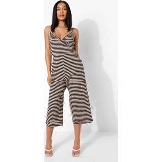 Gestreepte Culotte Wikkel Jumpsuit, Black