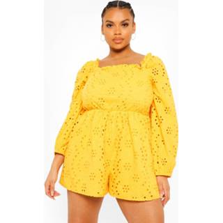 👉 Plus Gesmokte Broderie Boho Romper, Terracotta