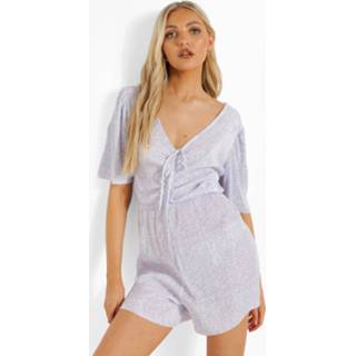 👉 Losse Romper Met Uitsnijding, Opdruk En Strik, Lilac
