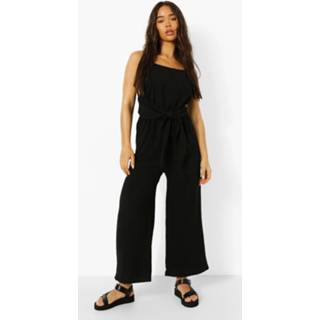 👉 Linnen Jumpsuit Met Strik, Black