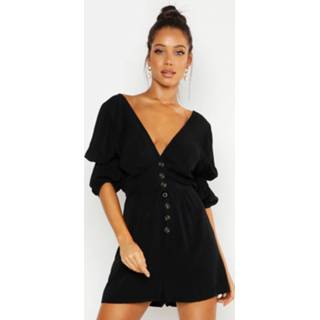 👉 Romper Met Pofmouwen En Knopen, Black