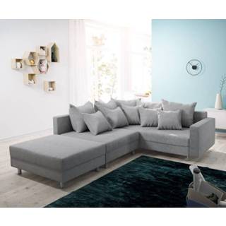 👉 Hoekbank grijs DELIFE Clovis vlak geweven hocker armleuning ottomane rechts modulair 4250809392691