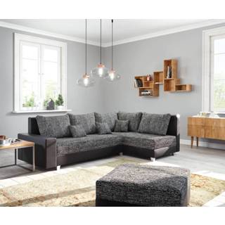 👉 Hoekbank zwart DELIFE Panama ottomone rechts met hocker modulebank 4251487112427