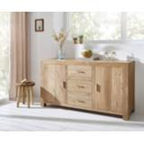 👉 Dressoir DELIFE Indra 145 cm acacia natuur 3 lades 2 deuren 4251487144329