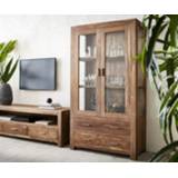 👉 Vitrinekast DELIFE Indra 100 cm sheesham natuur 4 laden 2 deuren 4251487144381