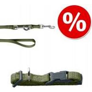 👉 Halsband olijfgroen HUNTER London + Hondenlijn - Vario Basic Maat S Lijn 200cm/10mm Hond 4016739680303