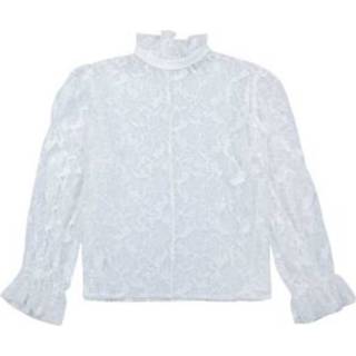 👉 Blous vrouwen wit Crew-neck lace blouse