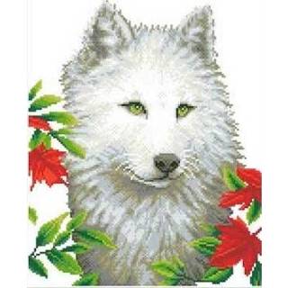 👉 Wit One Size GeenKleur White Wolf Diamond Dotz - 46x35 cm Painting 4897073240831