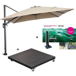 👉 Zweefparasol grijs zwart taupe Garden Impressions Hawaii 300x300 cm donker grijs/taupe incl. 90 kg black polish voet en parasolhoes 7438247317323