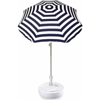 Parasol blauw wit nylon gestreepte strand/tuin basic van 180 cm + parasolvoet