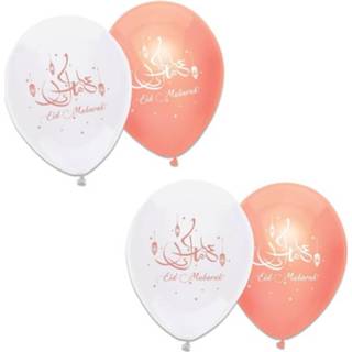 👉 Thema ballon wit roze 6x stuks Ramadan Mubarak ballonnen wit/roze 30 cm