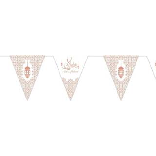 👉 Vlaggenlijn wit goud Ramadan Mubarak thema vlaggenlijn/slinger wit/rose 6 meter