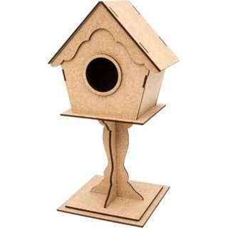 👉 Vogelhuisje MDF One Size naturel Kit op Voet 15x15x32 cm 5608419164792