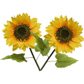 👉 Zonnebloem gele 3x stuks zonnebloemen kunstbloemen/kunsttakken 76 cm