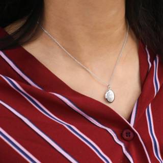 👉 Kettinghanger zilverkleurig zilveren zilver ovaal wit zirkonia ketting&hanger medaillon 8719802168376