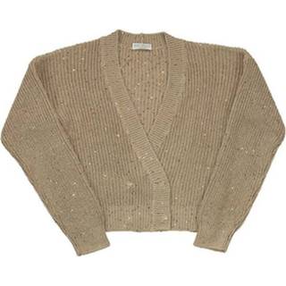👉 Linnen vrouwen bruin Linen and silk Diamond yarn half English rib knit cache-coeur cardigan
