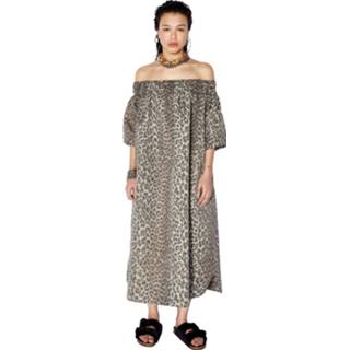 👉 Dress vrouwen grijs Olive Oversized Off-Shoulder Leopard