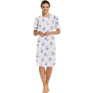 👉 Katoenen nachthemd met korte mouwen en knoopjes 'floral blue classic'