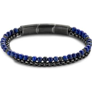 👉 Armband staal One Size no color mannen Kaliber 7KB-0131 Stalen - Heren 2 Strengen Kralen 4 mm Lapis lazuli Schakel 21 cm 8720143832437