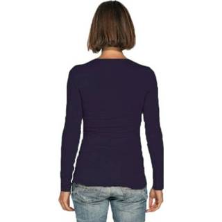 👉 Bodyfit dames shirt lange mouwen/longsleeve navy blauw - Dameskleding basic shirts