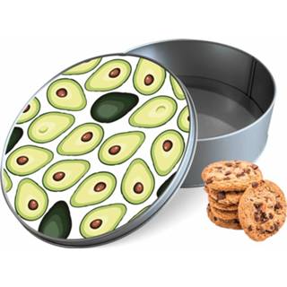 👉 Koektrommel multi-color aluminium rond avocado's woon accessoires - Bewaarblik 15x15x5 cm 8720329635333