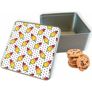 👉 Koektrommel grijs vierkant Raketjes II woon accessoires - Bewaarblik 20x20x10 cm 8720329635449