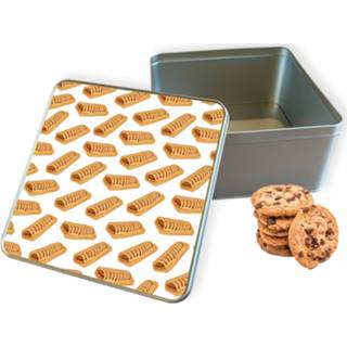 👉 Koektrommel grijs vierkant frikandelbroodjes woon accessoires - Bewaarblik 20x20x10 cm 8720329635487