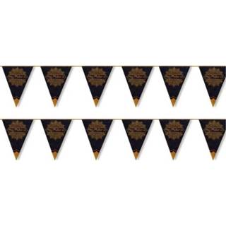 👉 Vlaggenlijn zwart 3x stuks Ramadan Mubarak thema vlaggenlijnen/slingers zwart/goud 6 meter