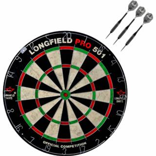 👉 Dartbord zwart volwassenen set compleet van 45.5 cm met 3x Black Arrow dartpijlen 25 gram