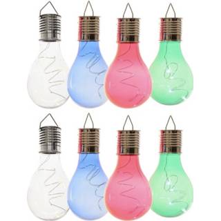 Wit blauw groen rood 8x Buiten LED wit/blauw/groen/rood peertjes solar lampen 14 cm