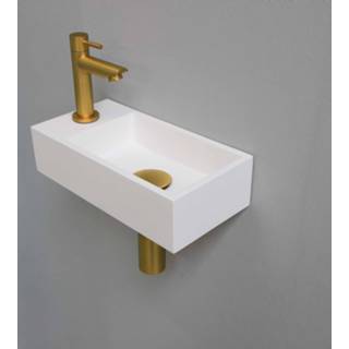 👉 Fonteinset wit Mat polybeton rechthoek versus links INK 36x18x9 cm Polystone Met Kraangat Brushed Nickel 8718835106089