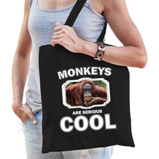 👉 Katoenen tas zwart One Size kinderen Dieren stoere gorilla tasje volw + kind - gorillas are cool boodschappentas/ gymtas / sporttas cadeau apen fan 8720276833974