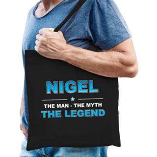 👉 Katoenen tas One Size zwart mannen Naam cadeau Nigel - The man, myth legend Boodschappentas verjaardag/ vader/ collega/ geslaagd 8720276810128