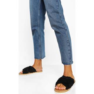 Brede Canvas Espadrilles Met Gekruiste Bandjes, Black